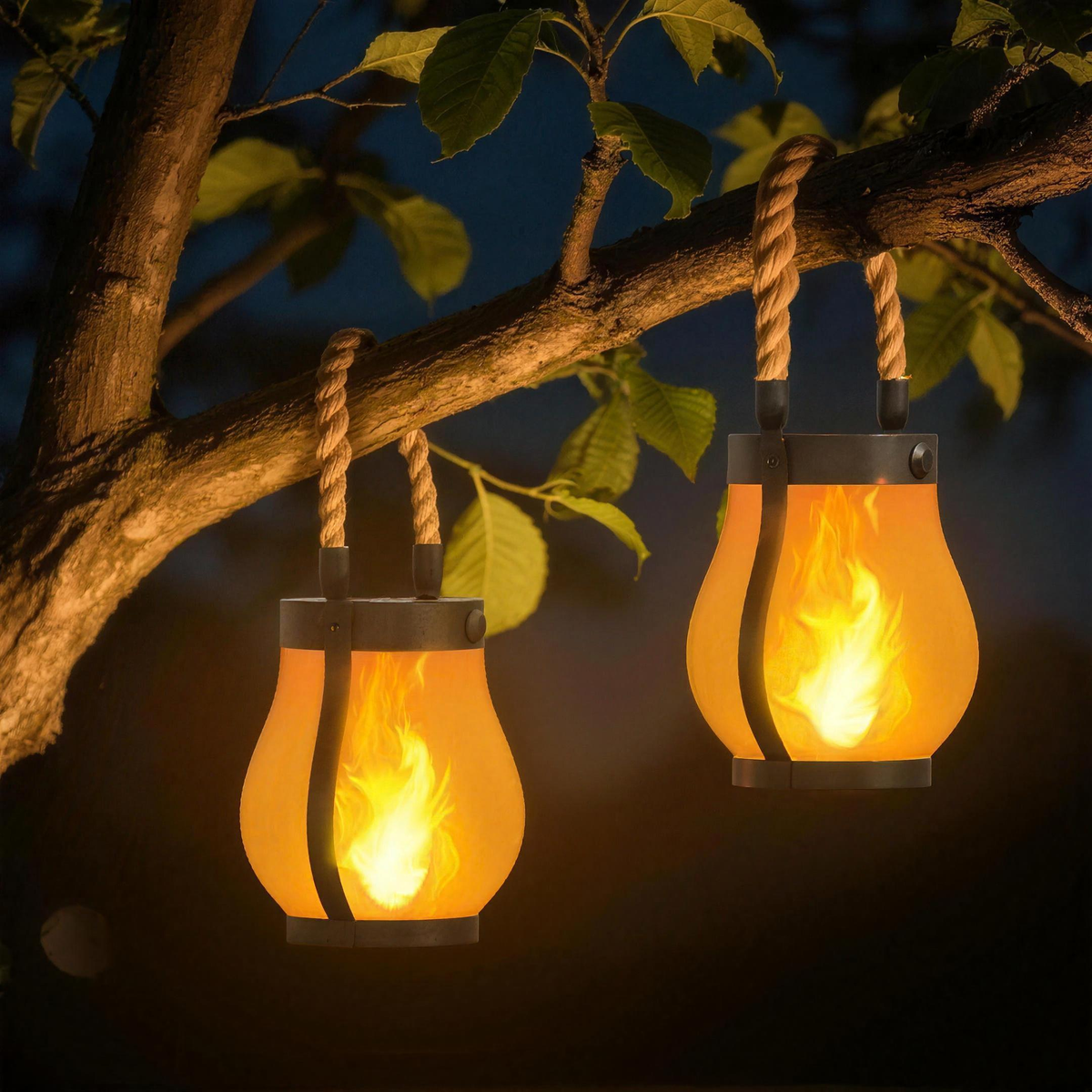 Solar Flame Table Lights 2-Pack, Hanging & Tabletop Flickering Lanterns for Patio, Porch, Camping & Outdoor Entertaining — product view 1