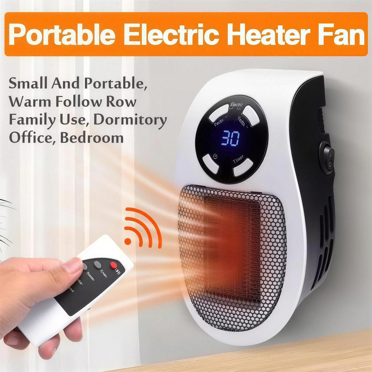 500W Portable Electric Space Heater, Plug-In Mini Wall Radiator with Remote Control for Room & Hand Warming — product view 2