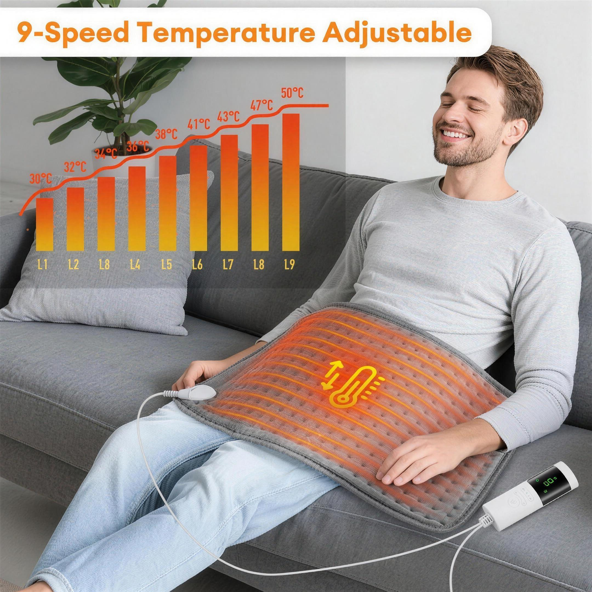 24 x 12 Inch Electric Heating Pad with 9 Temperature Levels, 4 Modes & Timer, Body Warming Thermal Mat for Legs & Abdomen — product view 1