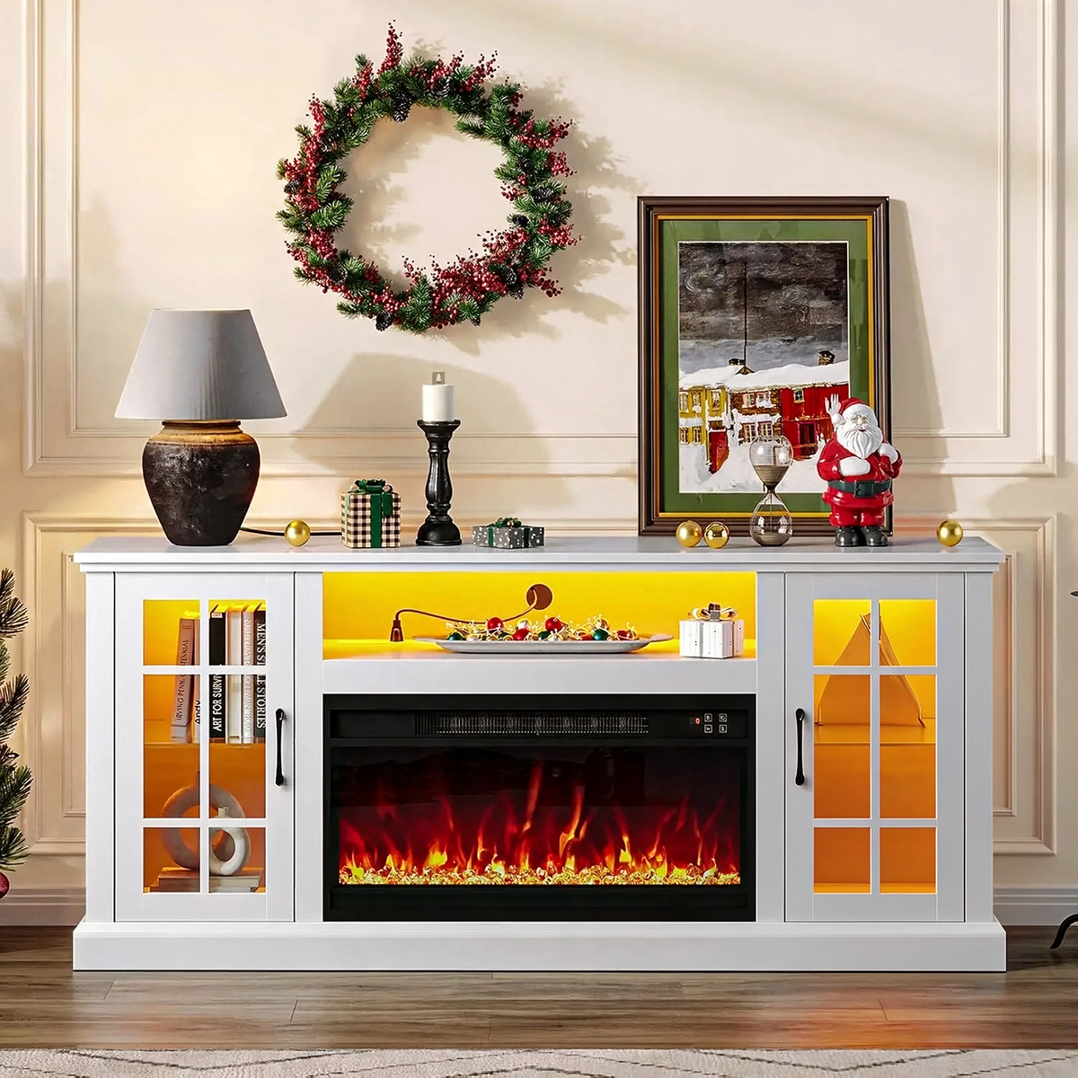 45 Inch Electric Fireplace TV Stand, Modern Media Console Entertainment Center, Storage Cabinets, Adjustable LED Flame for Living Rooms — product view 1