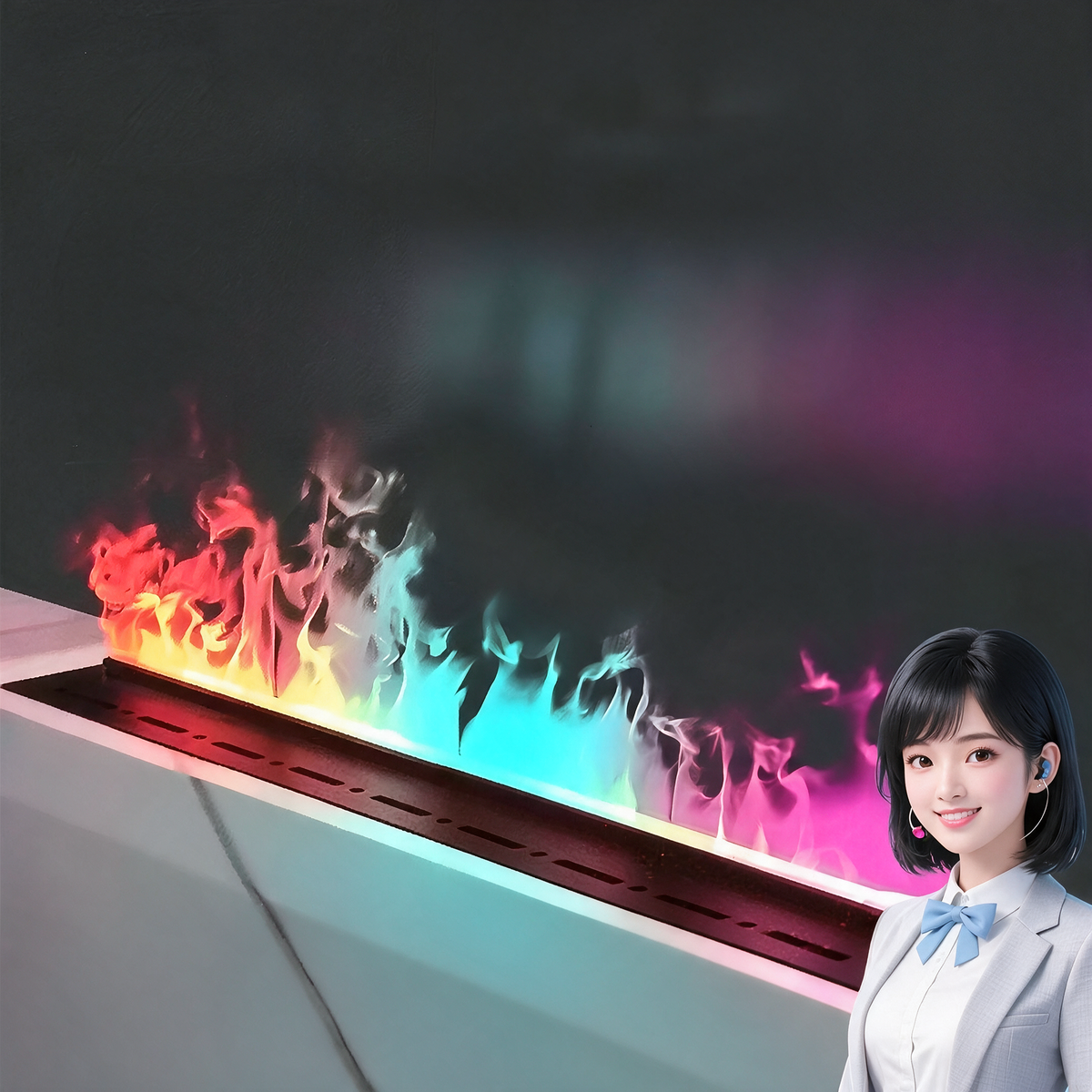 Wall-Mounted Electric Fireplace with Adjustable LED Flame & Heat, Remote-Control Slim Fireplace for Living Room — product view 1