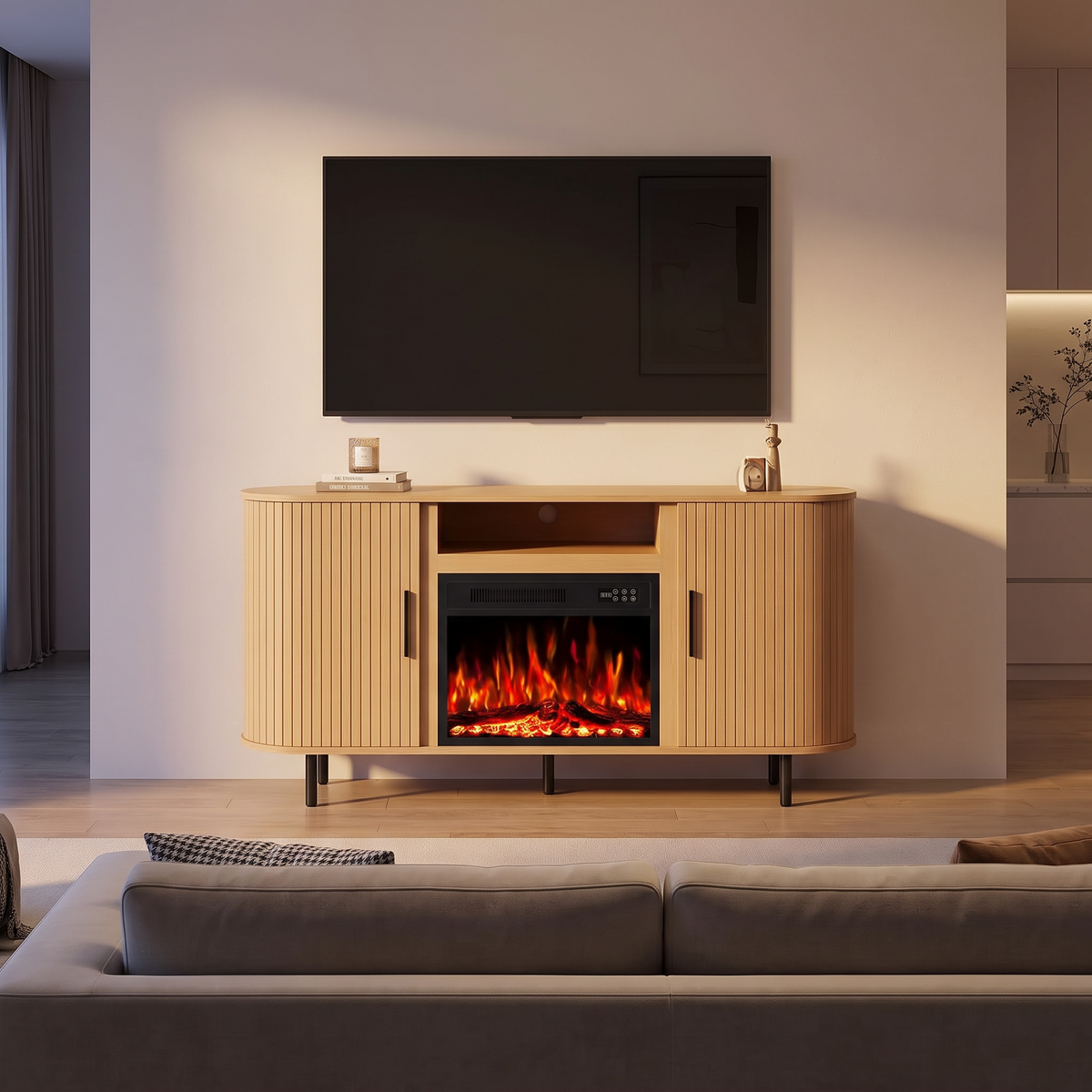 65 Inch Electric Fireplace TV Stand for TVs up to 75 Inch, Modern Media Console Entertainment Center for Living Rooms — product view 6