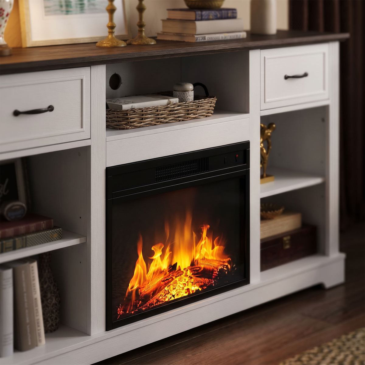 65 Inch Electric Fireplace TV Stand, Solid Wood, Modern Media Console Entertainment Center, Storage Cabinets for Living Rooms — product view 6