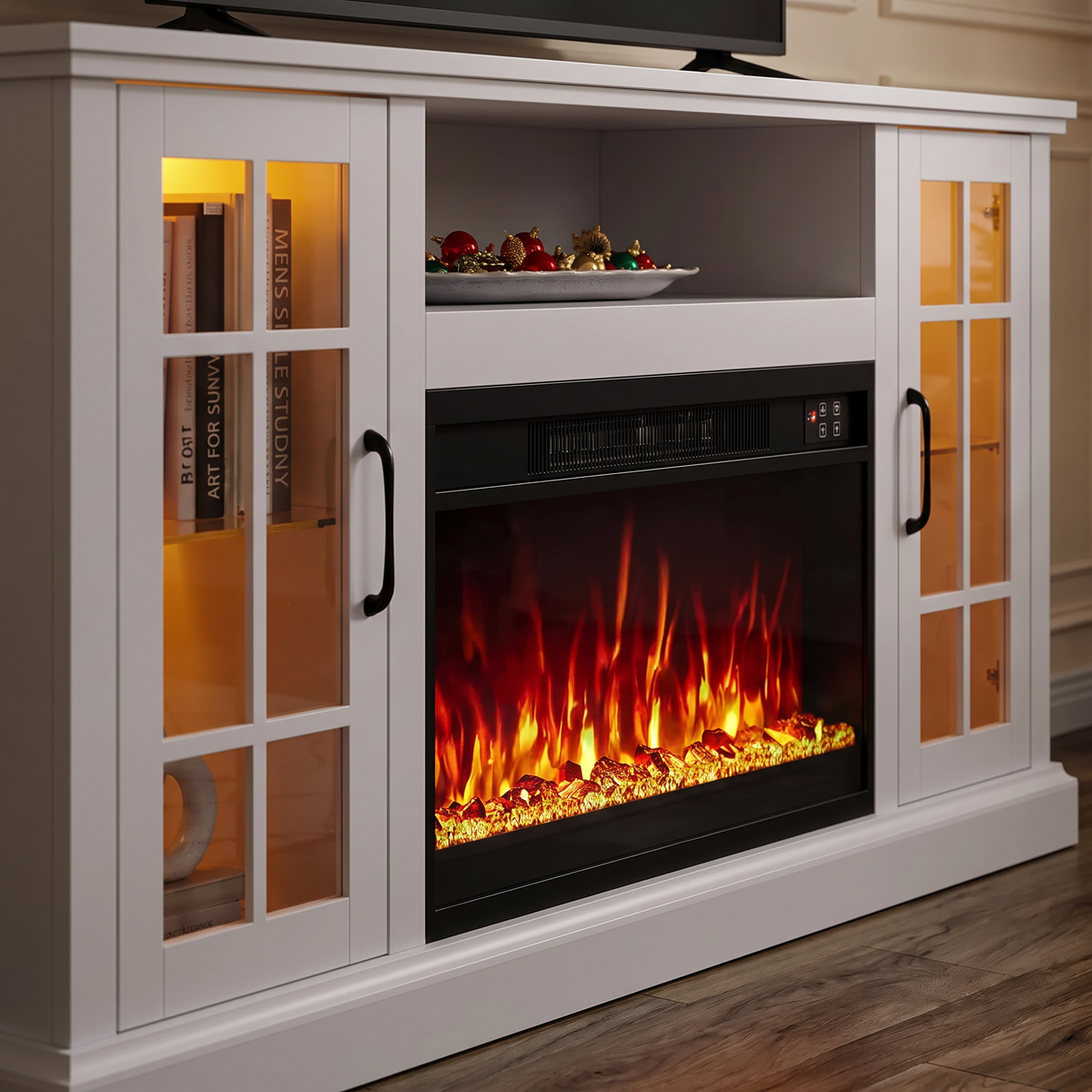 45 Inch Electric Fireplace TV Stand, Modern Media Console Entertainment Center, Storage Cabinets, Adjustable LED Flame for Living Rooms — product view 6
