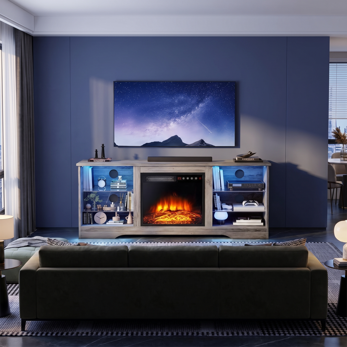 58 Inch Electric Fireplace TV Stand for TVs up to 65 Inch, Modern Media Console Entertainment Center, Adjustable LED Flame for Living Rooms — product view 7
