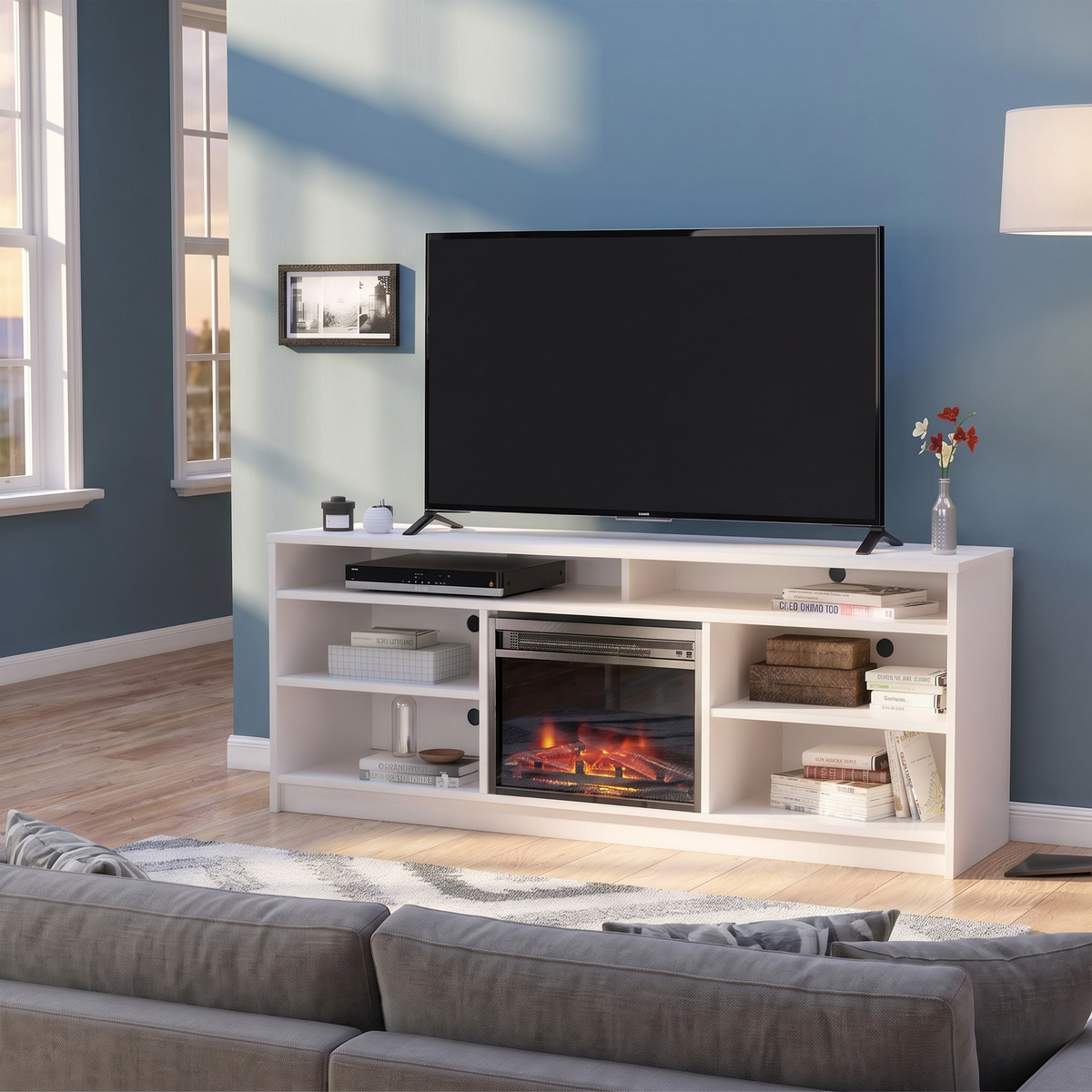 65 Inch Electric Fireplace TV Stand, Modern Media Console Entertainment Center, Storage Cabinets for Living Rooms — product view 5