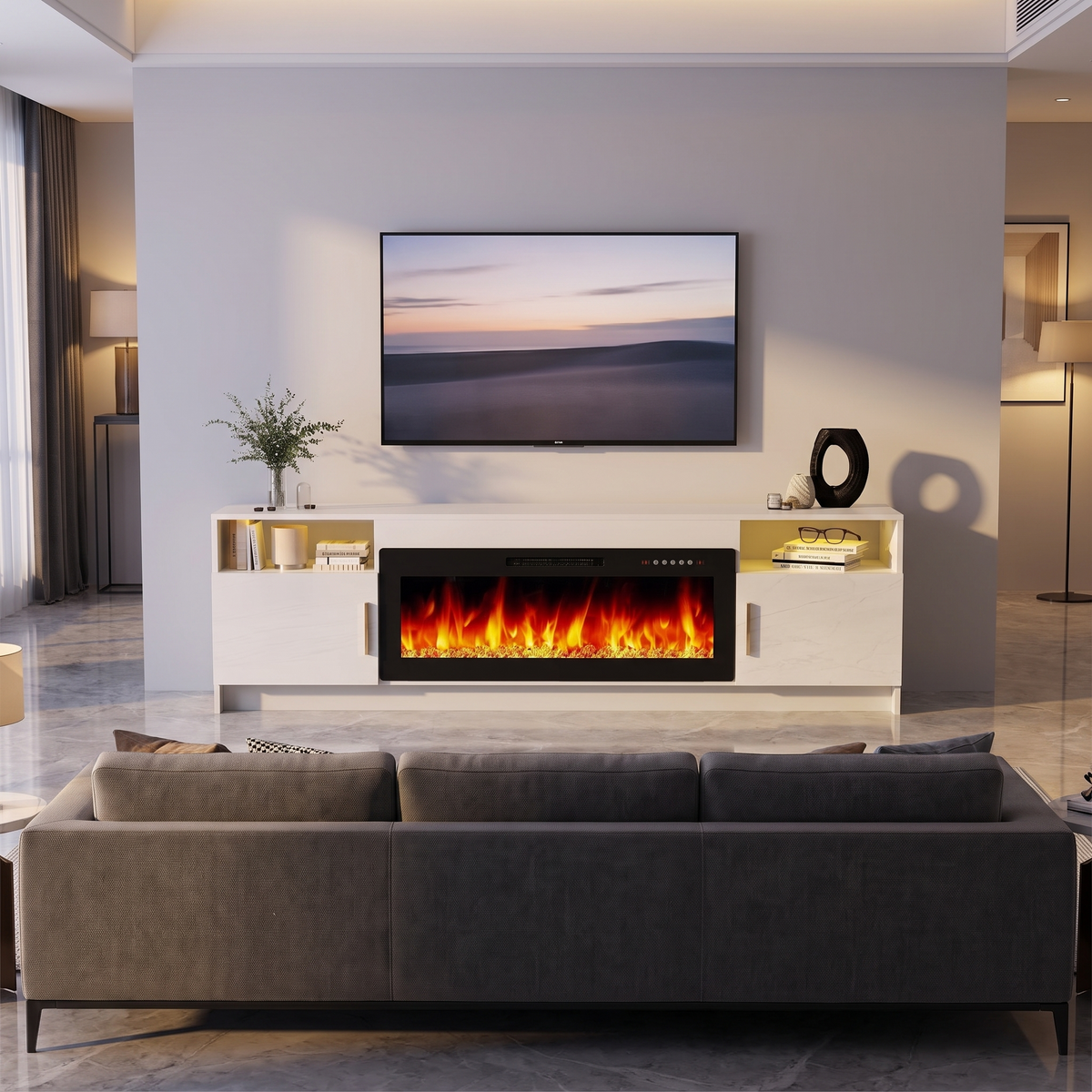 Electric Fireplace TV Stand, Modern Media Console Entertainment Center, Adjustable LED Flame for Living Rooms — product view 5