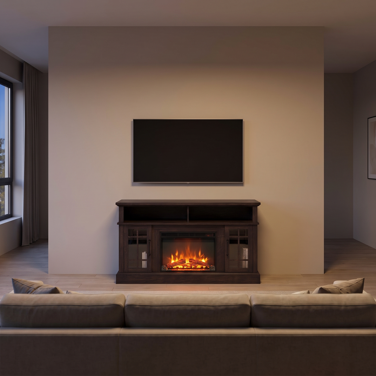 58 Inch Rustic Fireplace TV Stand with 23 Inch Electric Fireplace & Crackling Sound, Traditional Media Console for 65 Inch TVs — product view 6