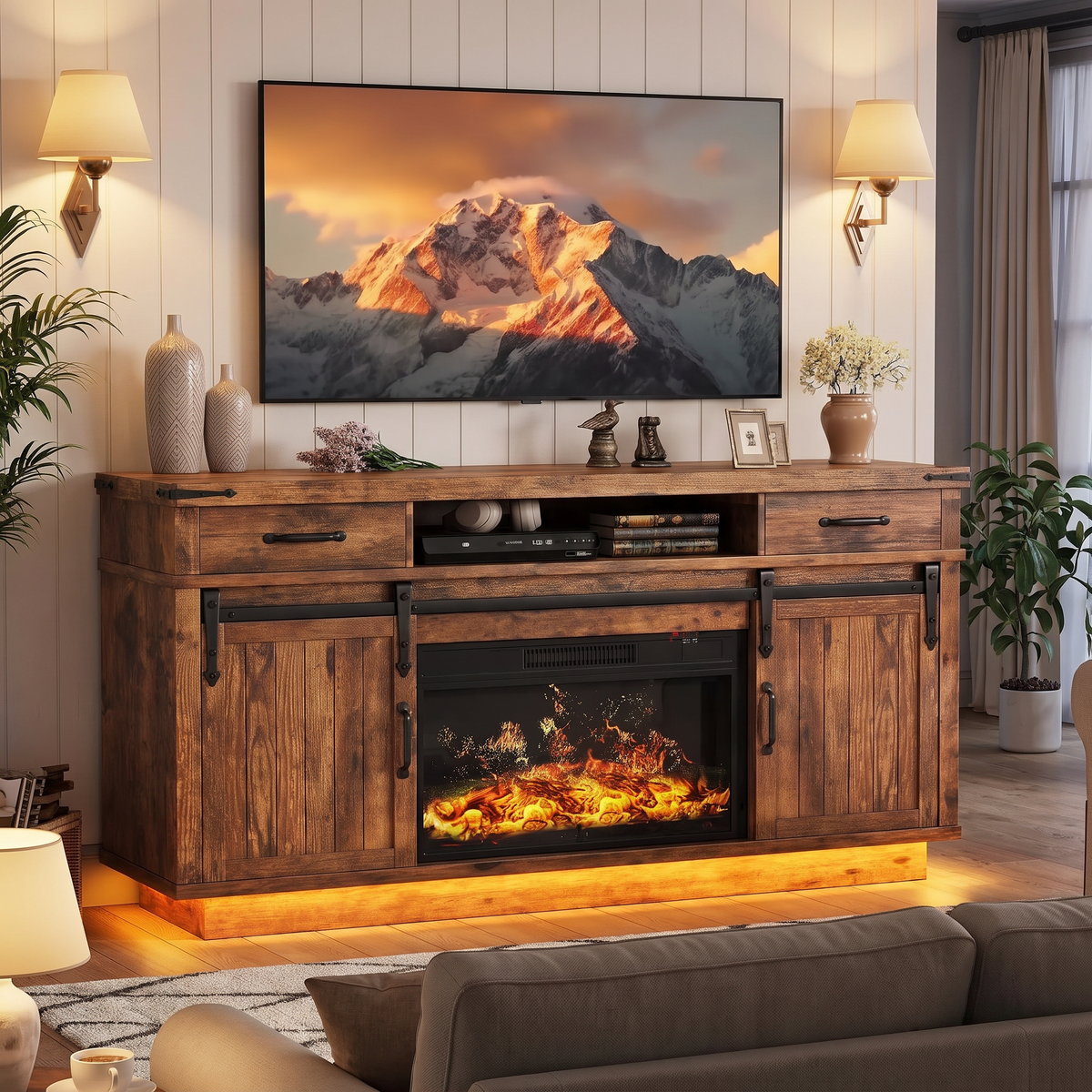 58 Inch Electric Fireplace TV Stand, Farmhouse Media Console Entertainment Center, Storage Cabinets for Living Rooms — product view 5