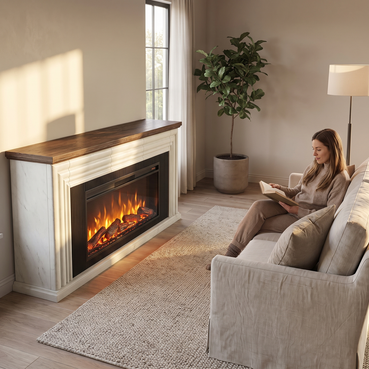 75 Inch Electric Fireplace TV Stand, Farmhouse Media Console Entertainment Center for Living Rooms — product view 4