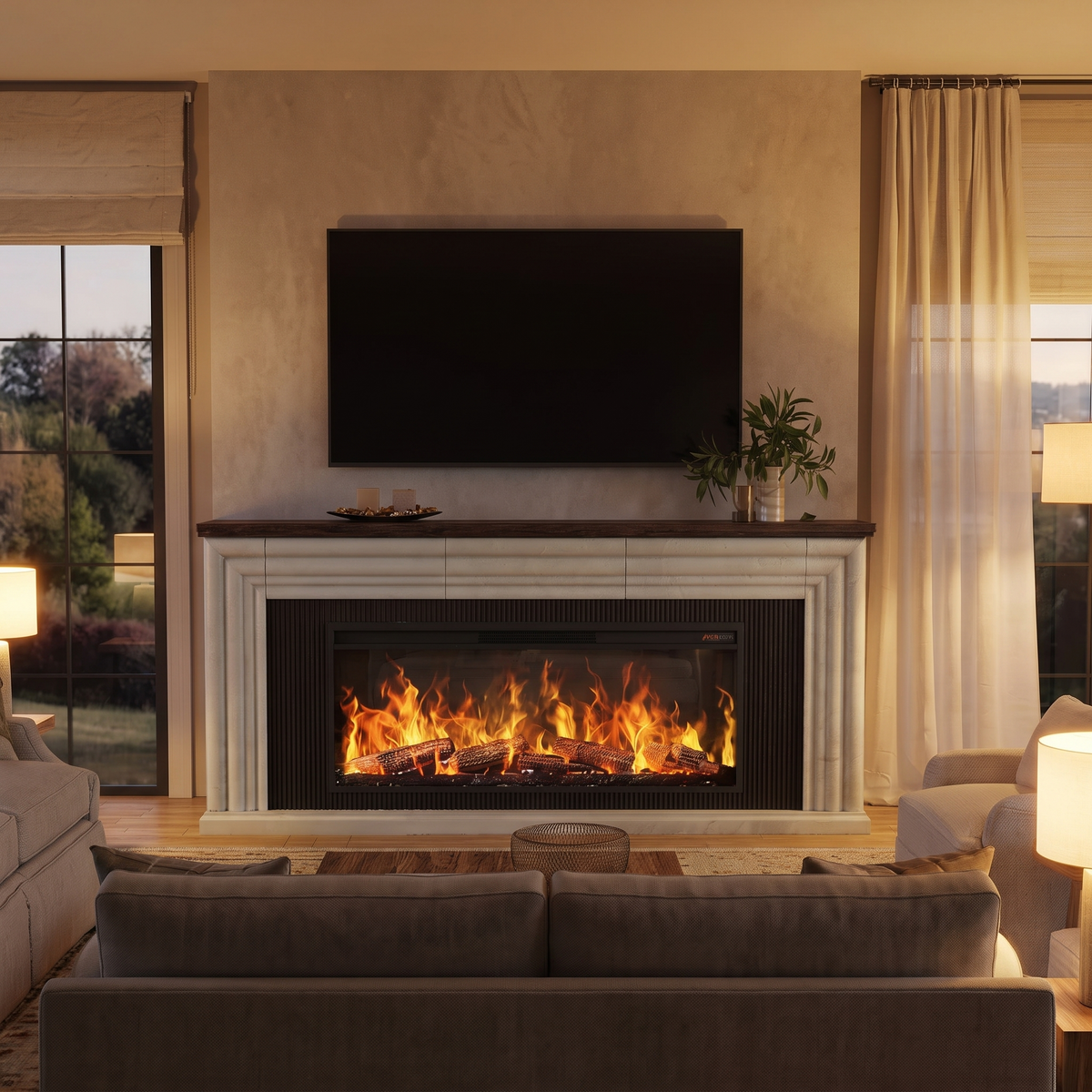 75 Inch Electric Fireplace TV Stand, Farmhouse Media Console Entertainment Center for Living Rooms — product view 5