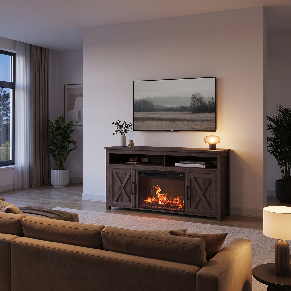 58 Inch Electric Fireplace TV Stand for TVs up to 65 Inch, 23" Firebox, Farmhouse Media Console Entertainment Center for Living Rooms — product view 6