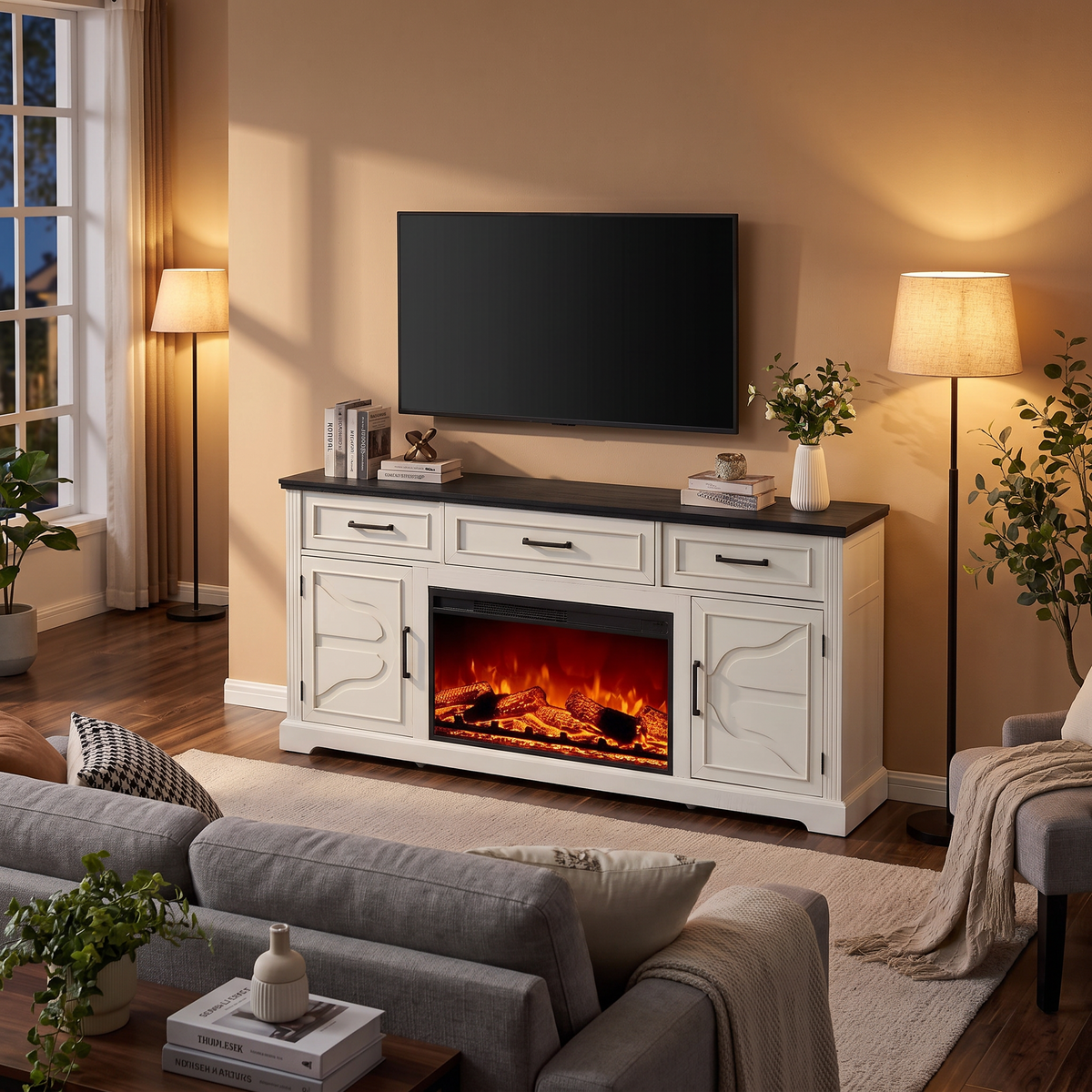 Fireplace TV Stand for TVs Up to 75 Inch, Electric Media Entertainment Center with Storage Cabinet & Console — product view 7