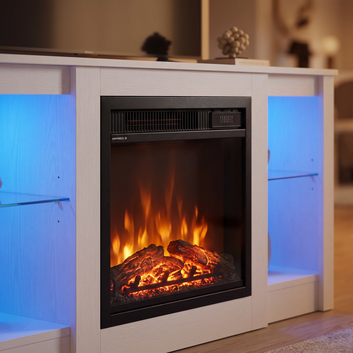 65 Inch Fireplace TV Stand with LED Lights, Modern Electric Fireplace TV Console with Storage — product view 6