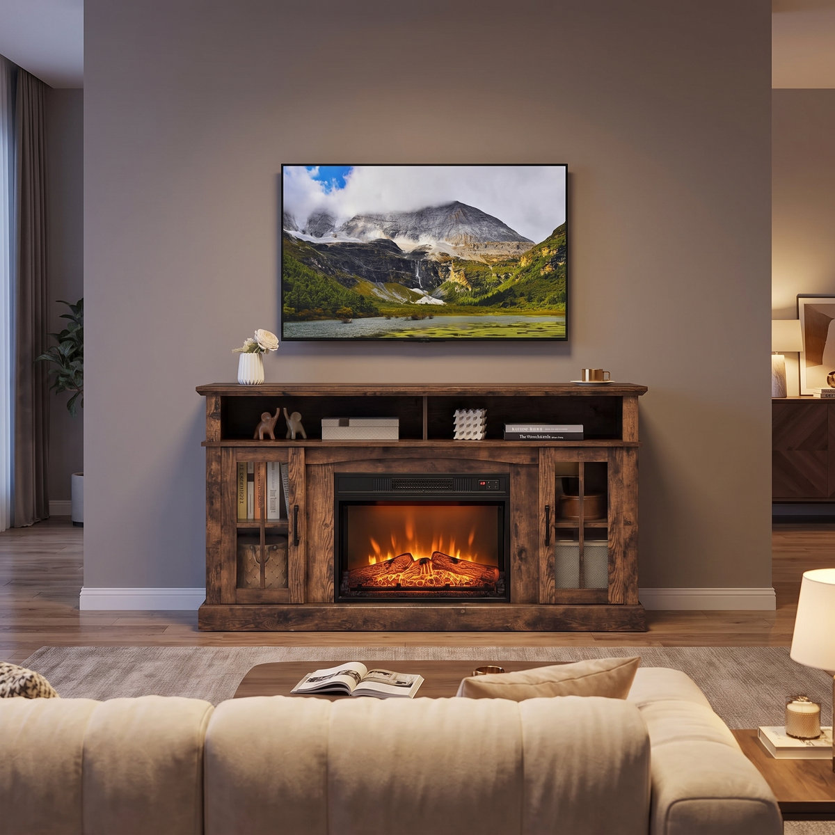 TV Stand for TVs Up to 65 Inch, Electric Fireplace TV Console w/Remote Control, Overheat Protection — product view 6