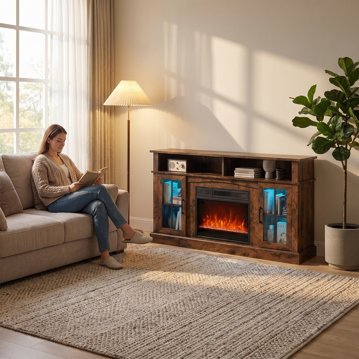 Electric Fireplace TV Stand for TVs Up To 65 Inches with LED Lights, Remote Controls, 9 Flame Colors, 3-Level — product view 5