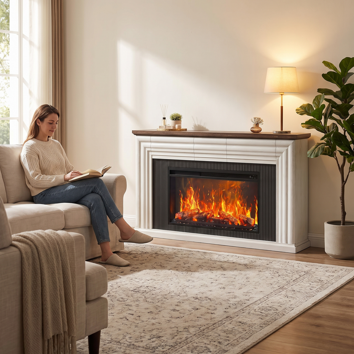 70" Fireplace TV Stand with 42" Electric Fireplace, Farmhouse TV Stand for 65 75 Inch TV, Entertainment Center TV Console — product view 5