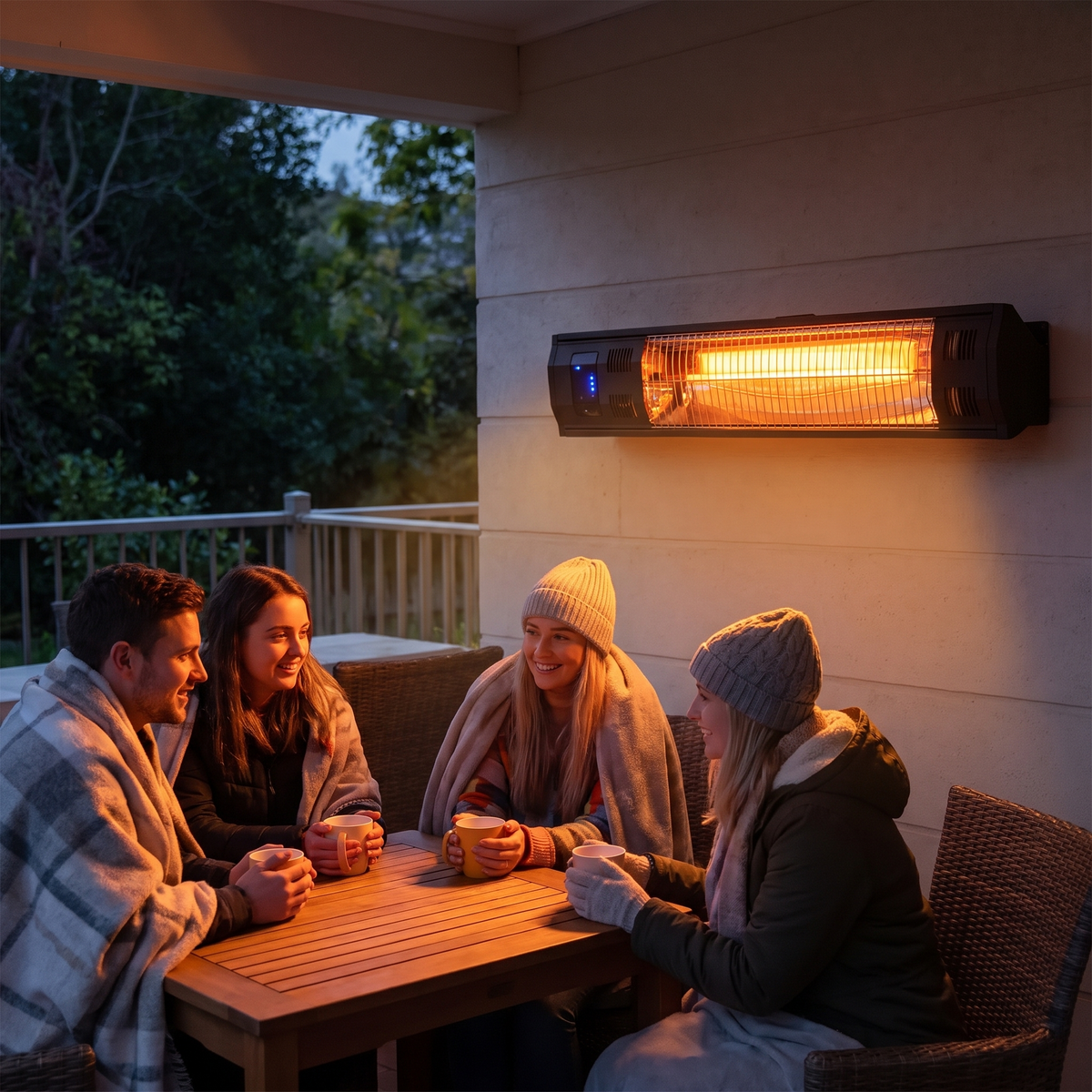 Wall Mounted Quartz Infrared Patio Heater with Remote Control, IP65 Outdoor Electric Radiant Heater — product view 4