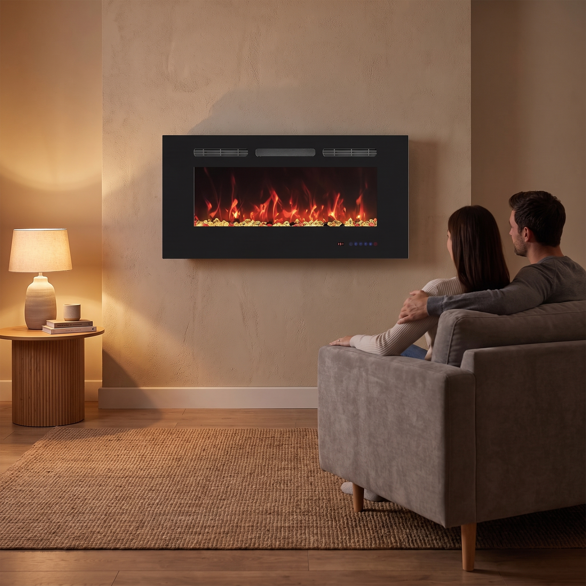 30 Inch Wall Mounted Electric Fireplace with Timer & Adjustable Flames, Compact Slim Fireplace Heater for Bedroom, Den & Apartment — product view 5