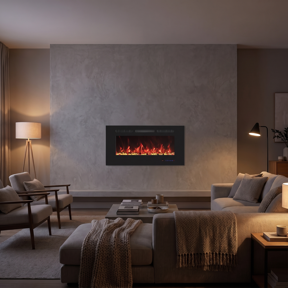 30 Inch Wall Mounted Electric Fireplace with Timer & Adjustable Flames, Compact Slim Fireplace Heater for Bedroom, Den & Apartment — product view 6