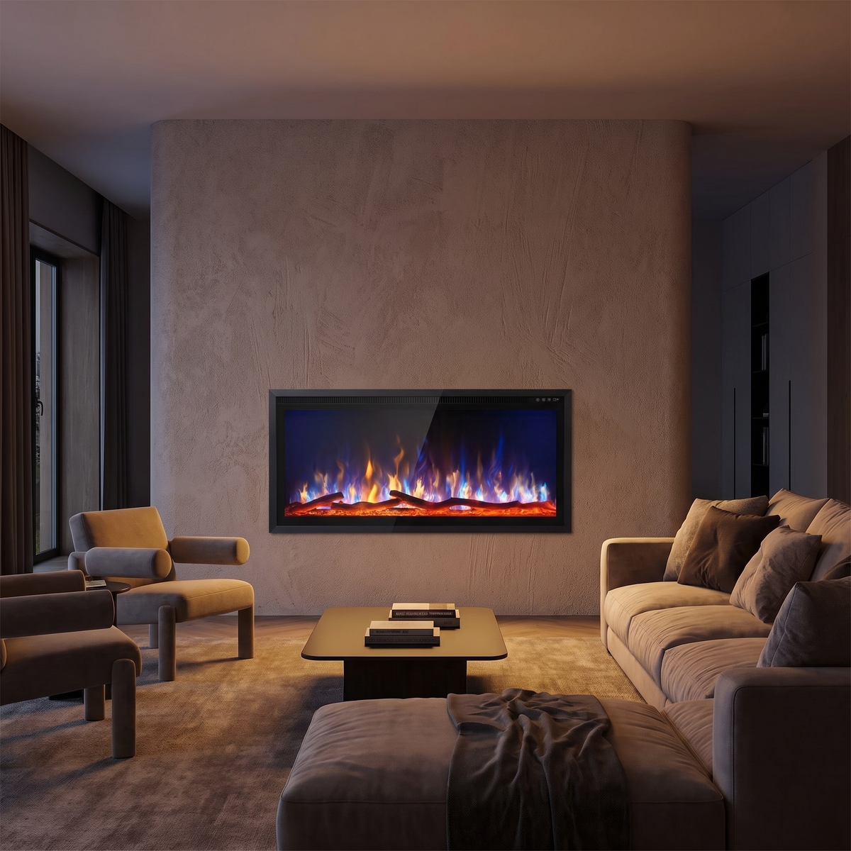 60 Inch Recessed Electric Fireplace, 750W/1500W Wall-Mounted Linear Fireplace with Smart Heat & Adjustable Flame — product view 7