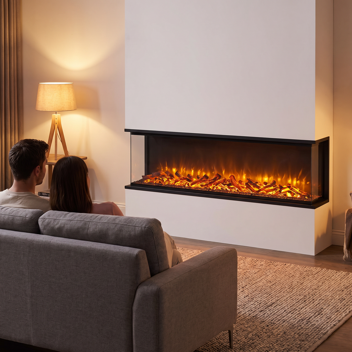 750W Freestanding Linear Electric Fireplace with Adjustable Flame Brightness, Crystal & Log Bed, Modern Black Frame — product view 5