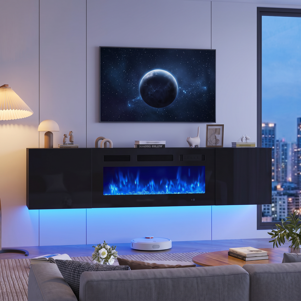 70 Inch Floating TV Stand with 36 Inch Electric Fireplace, Wall Mounted Entertainment Center with Storage for Living Room — product view 6