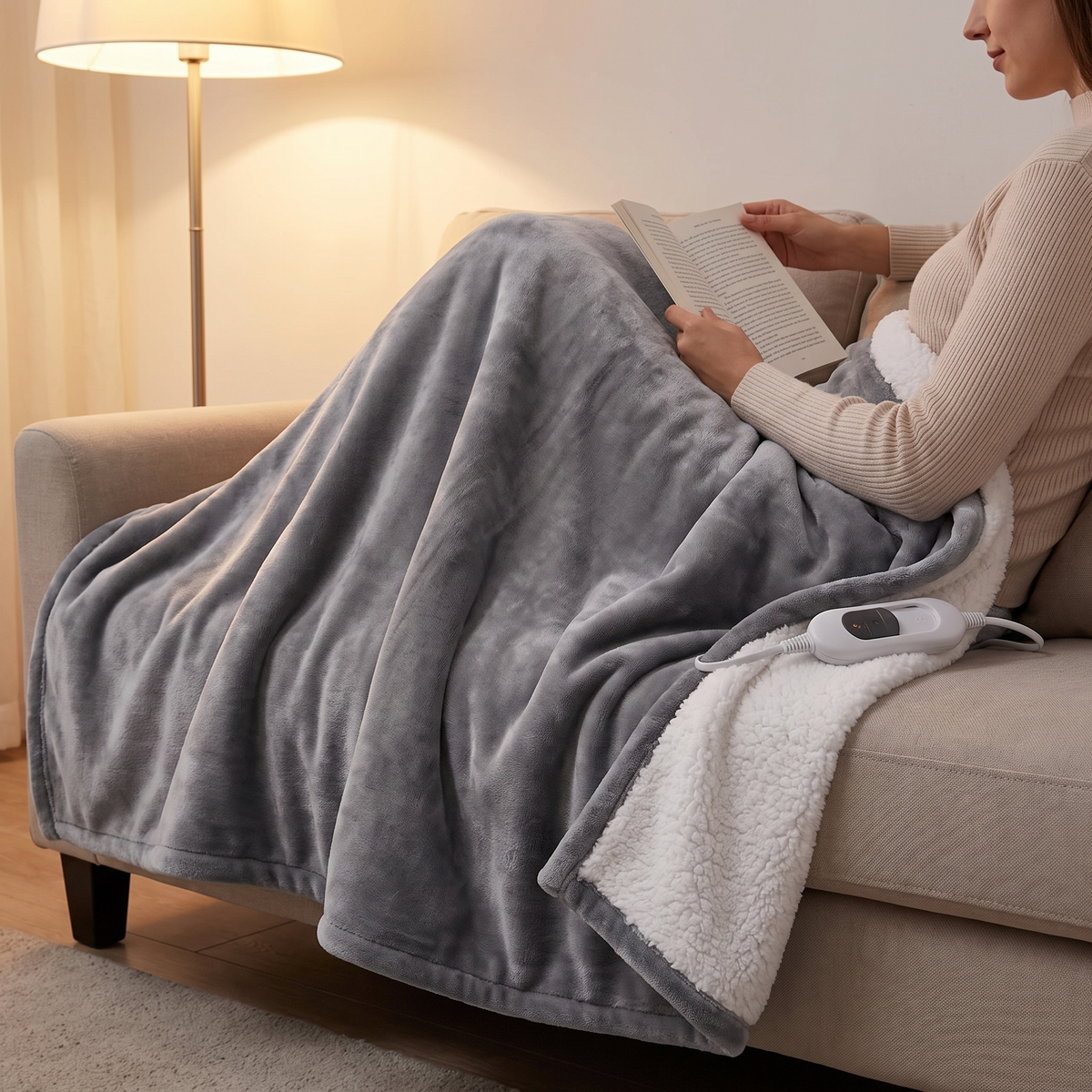 Electric Heated Throw Blanket, 5 Heat Levels, Soft Flannel Sherpa, Auto Shut-Off and Overheat Protection for Sofa and Bed — product view 4