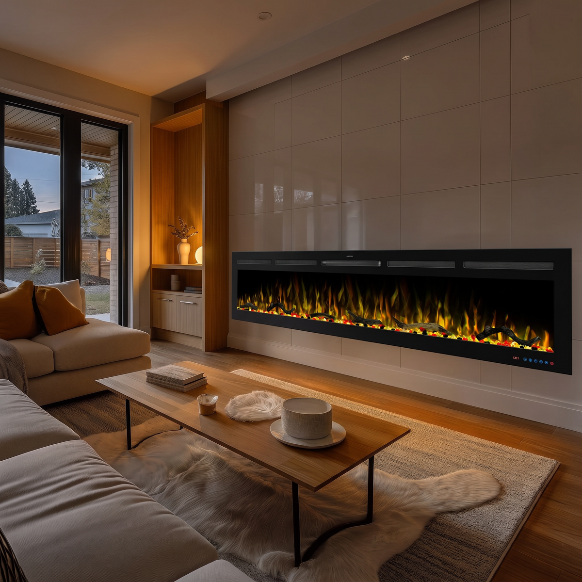 80 Inch Wall-mounted And Recessed Electric Fireplace, Multi Flame And Log Bed Colors W Smart APP Control — product view 5