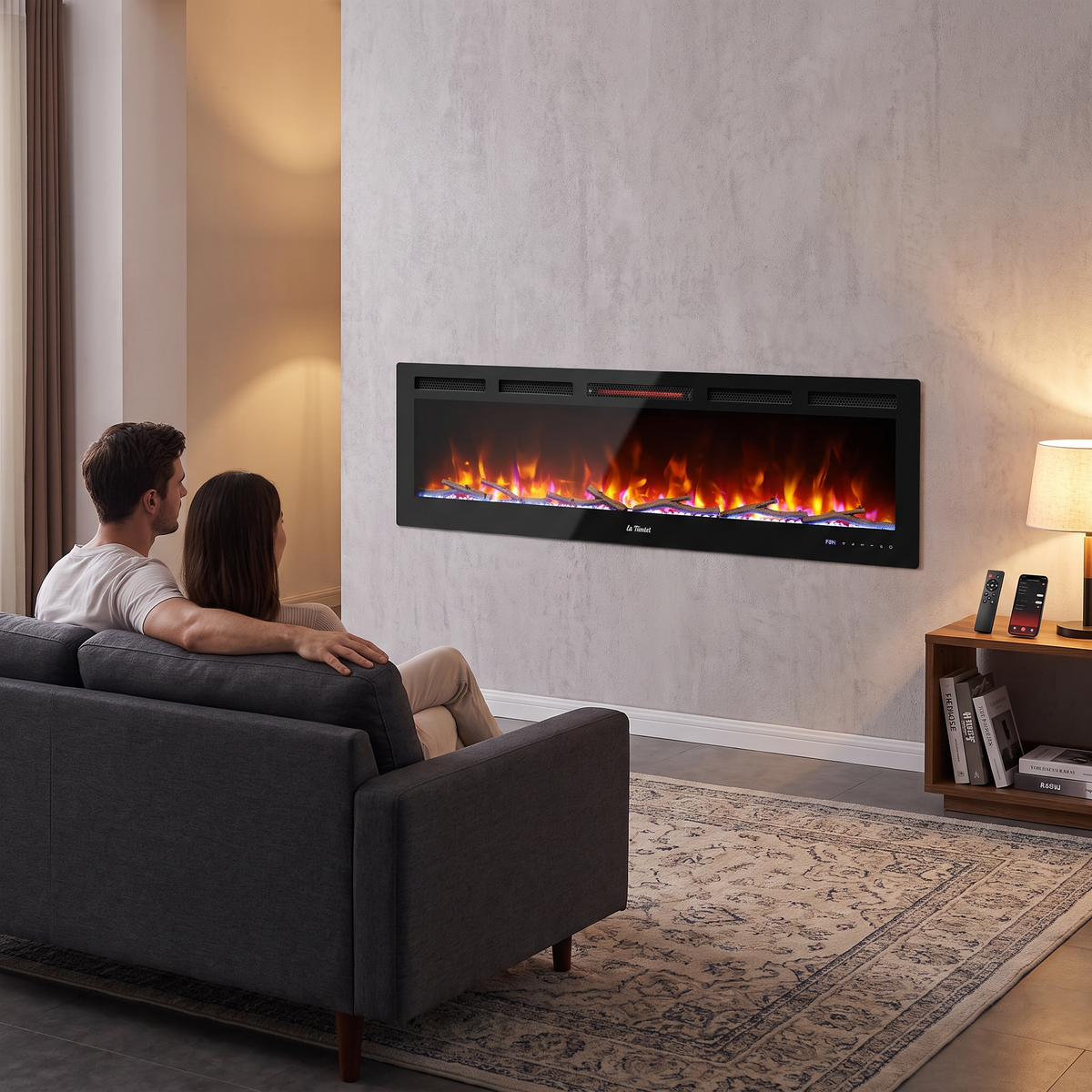 60 Inch Smart Infrared Electric Fireplace with Crackling Sound, WiFi Recessed Fireplace with Realistic Flame & 1500W Heater — product view 6