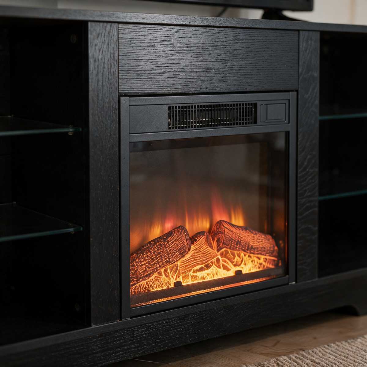 Electric Fireplace TV Stand, Glass Front, Modern Media Console Entertainment Center, Adjustable LED Flame for Living Rooms — product view 6