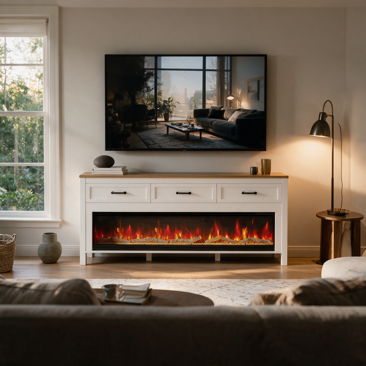 Fireplace TV Stand for 65-75 Inch TVs, Entertainment Center with Electric Fireplace for Living Room — product view 5