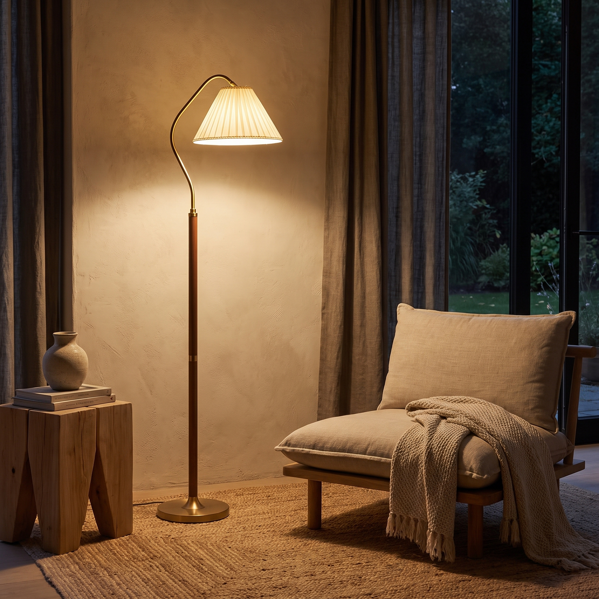 Pleatlume Vintage White Pleated Shade Wooden LED Floor Lamp — product view 4