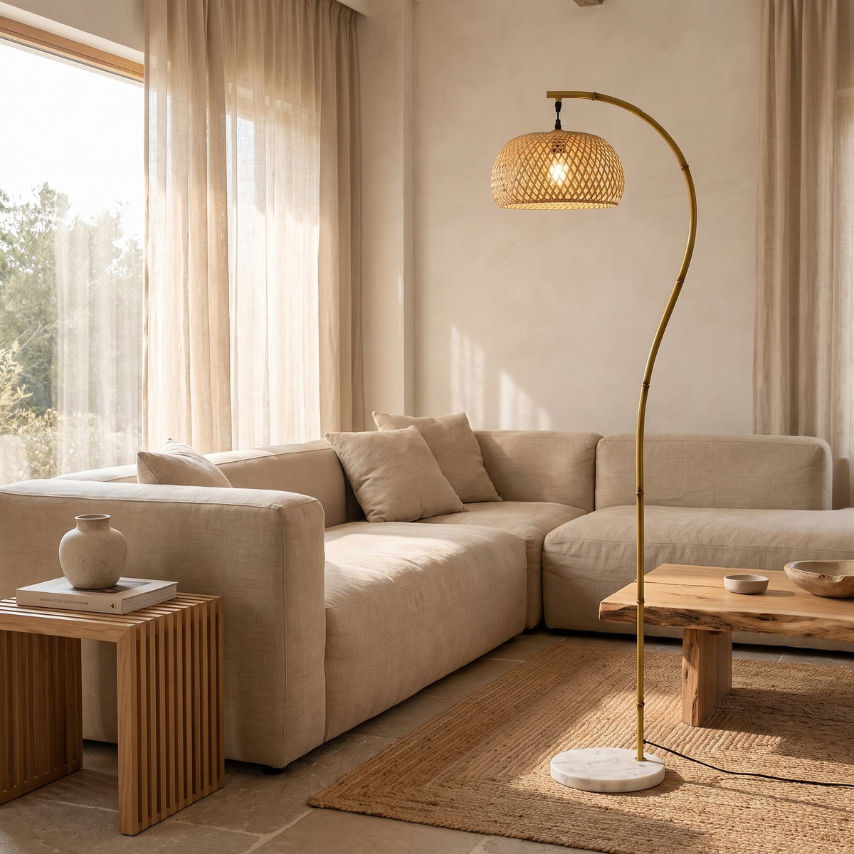 Bambuso Rustic Weaving Bamboo Foot Switch Floor Lamp — product view 5
