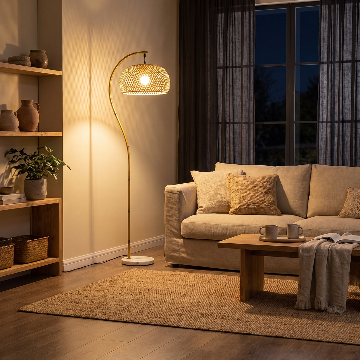 Bambuso Rustic Weaving Bamboo Foot Switch Floor Lamp — product view 4