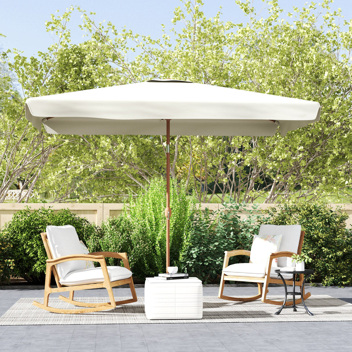 118.1" x 78.7" Patio Umbrella with Crank Handle and Adjustable Angle, Beige — product view 4