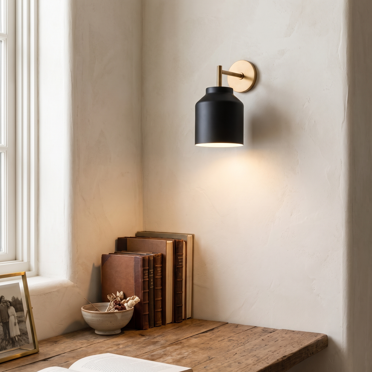 Hanton Minimalist Wall Sconce, Vintage Milk Glass — product view 1