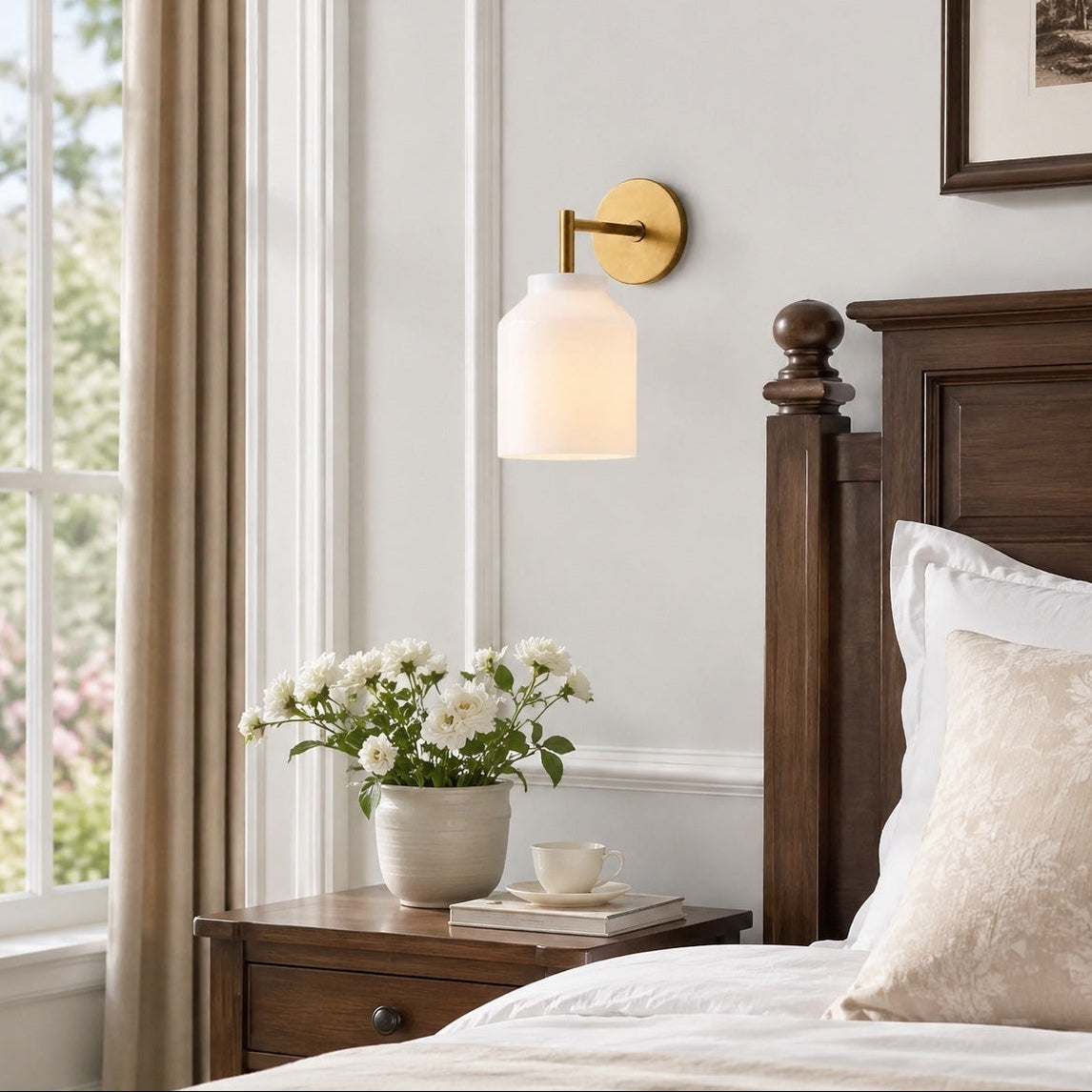 Hanton Minimalist Wall Sconce, Vintage Milk Glass — product view 5