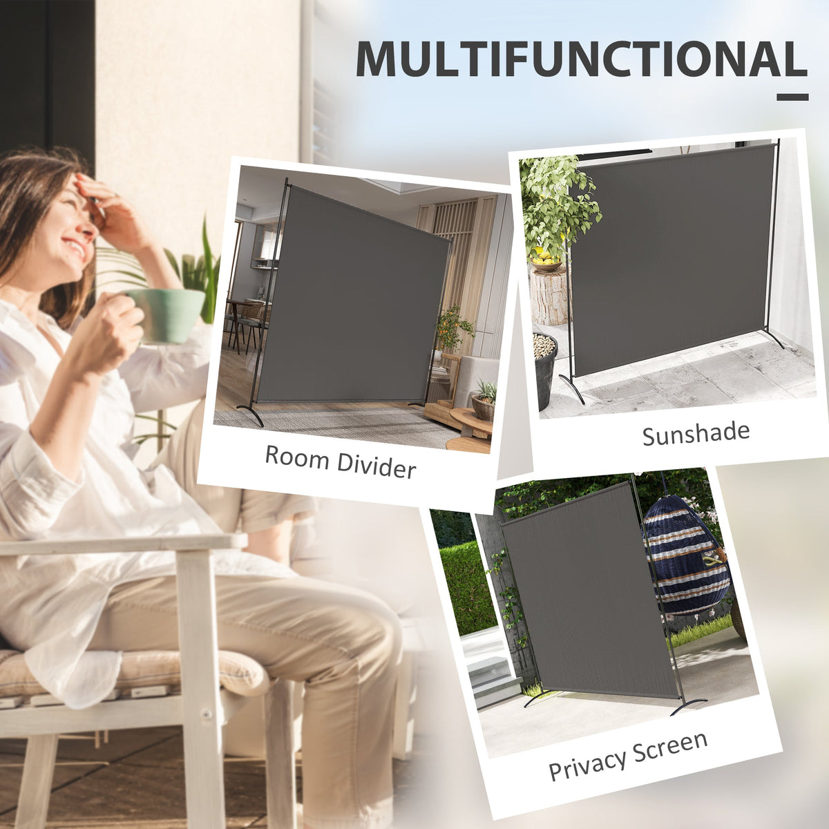 5.9FT Outdoor Privacy Screen with UPF30+ Protection, Freestanding, Dark Gray — product view 6