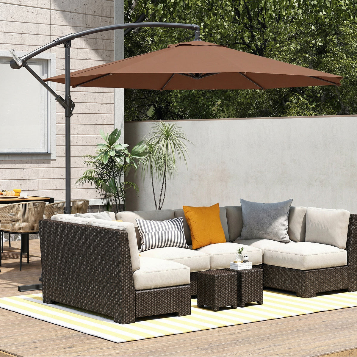 3 m Banana Parasol with Crank Handle, 8 Ribs & Cross Base, Coffee — product view 4