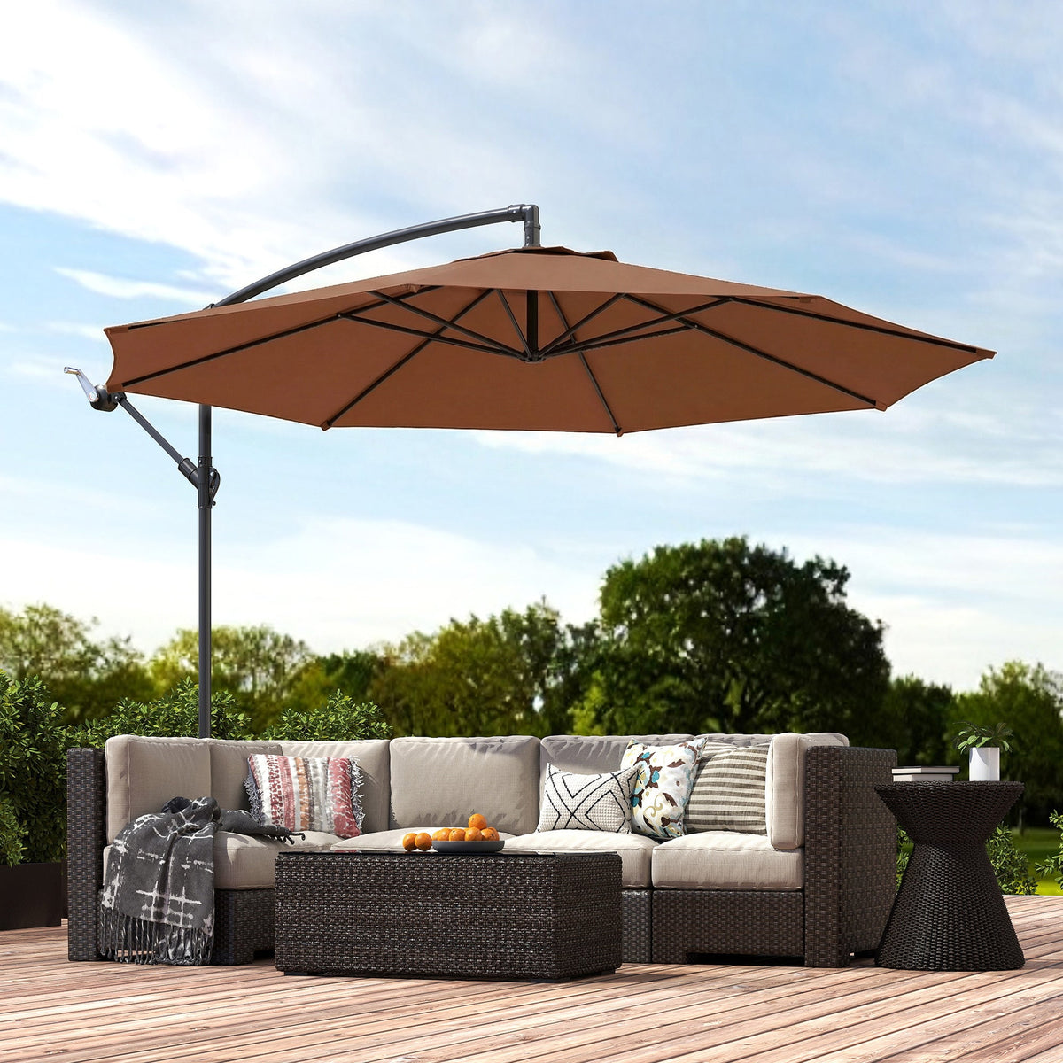 3 m Banana Parasol with Crank Handle, 8 Ribs & Cross Base, Coffee — product view 3