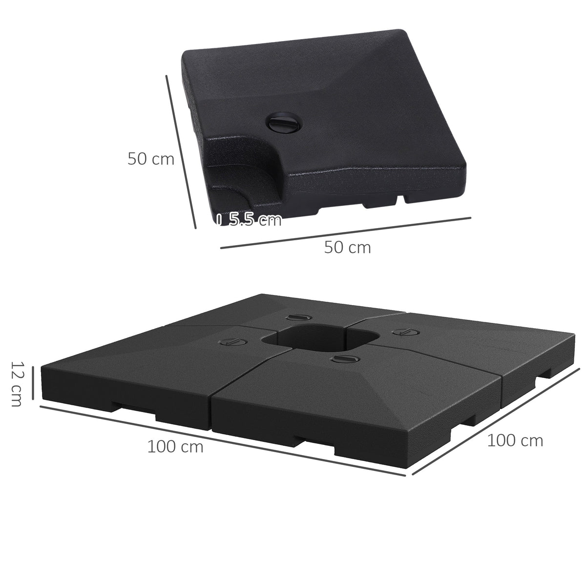 4 Pieces Fillable Parasol Base, Heavy Duty Umbrella Weights for Cross Stand, Square Holder for Cantilever Parasol, Total 120KG Sand/ 80L Water Filled (Metal Pole & Cross Stand NOT INCLUDED) — product view 5