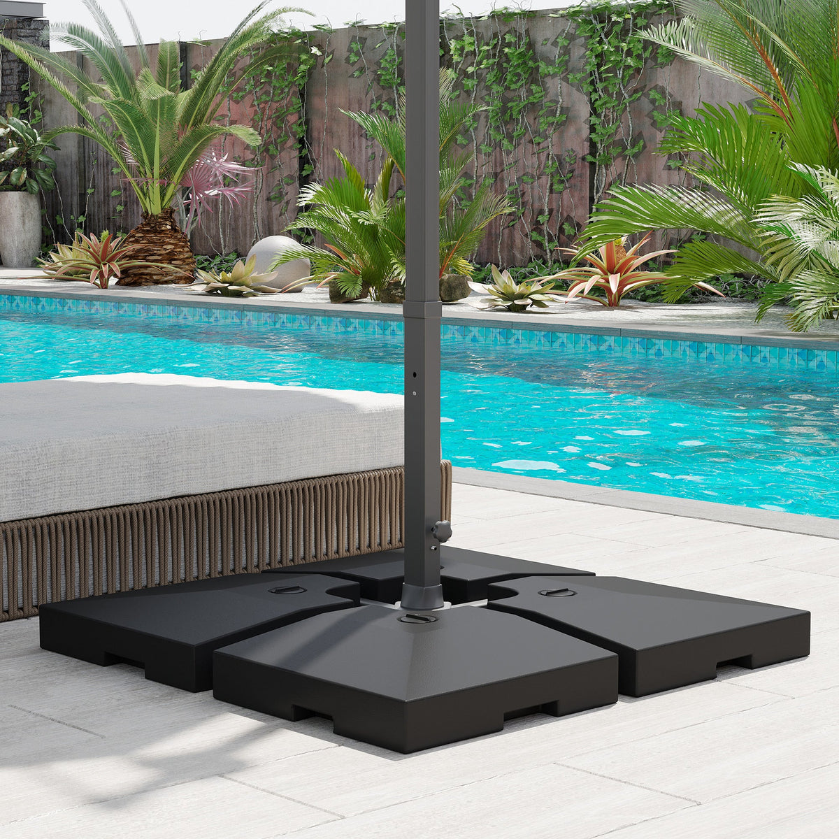 4 Pieces Fillable Parasol Base, Heavy Duty Umbrella Weights for Cross Stand, Square Holder for Cantilever Parasol, Total 120KG Sand/ 80L Water Filled (Metal Pole & Cross Stand NOT INCLUDED) — product view 4