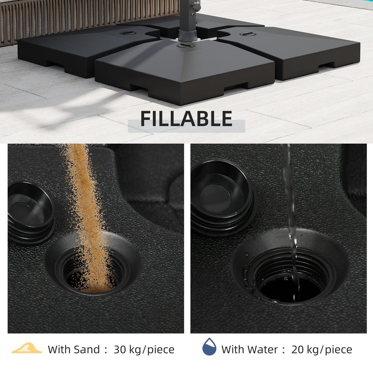 4 Pieces Fillable Parasol Base, Heavy Duty Umbrella Weights for Cross Stand, Square Holder for Cantilever Parasol, Total 120KG Sand/ 80L Water Filled (Metal Pole & Cross Stand NOT INCLUDED) — product view 6