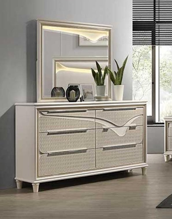 Casa Blanca Hudson Macchiato light brown Wood Finish Fabric Headboard LED Lighting Queen Bedroom Set – Hudson-4PC — product view 2
