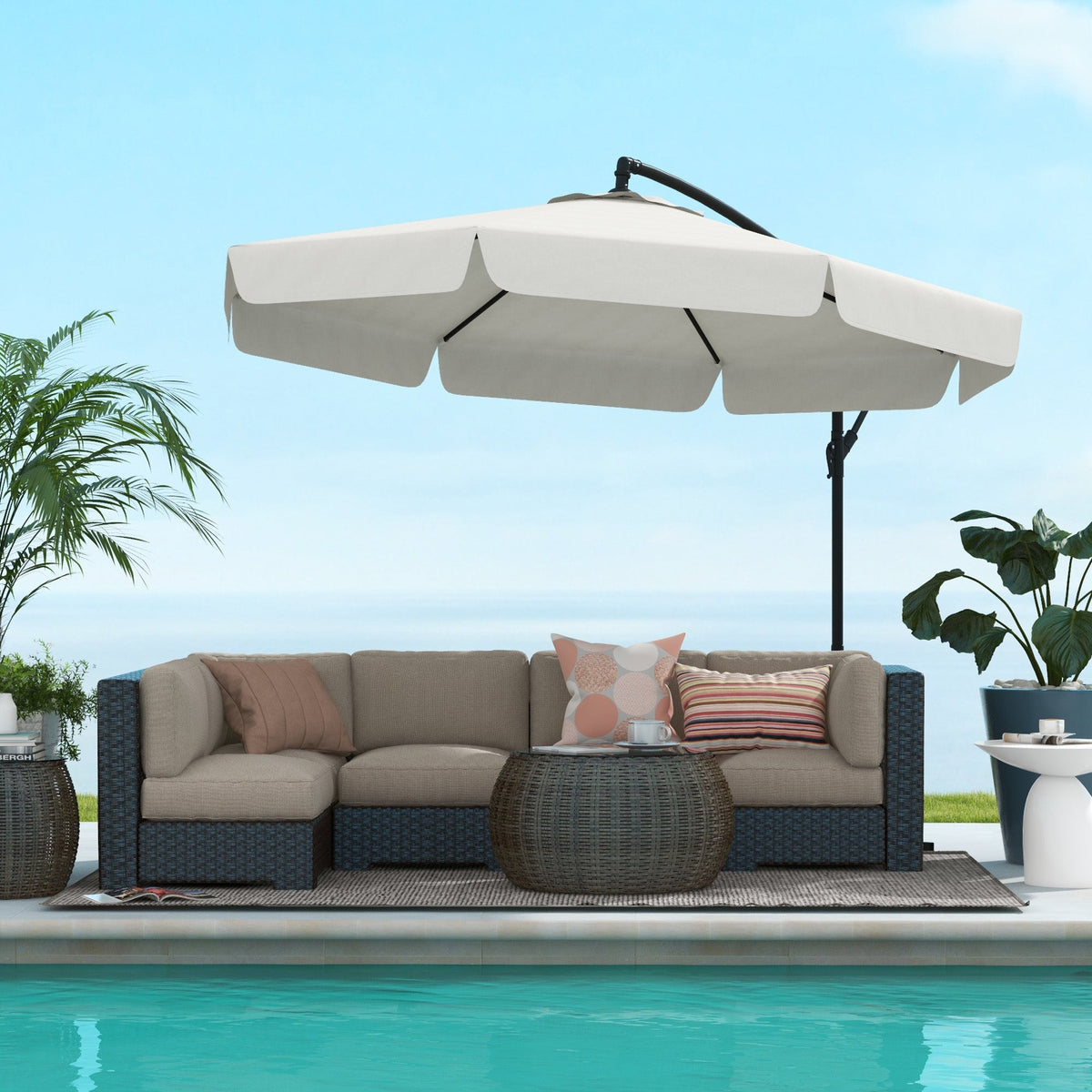 11FT Offset Hanging Patio Umbrella with Easy Tilt and Cross Base, Cream White — product view 4