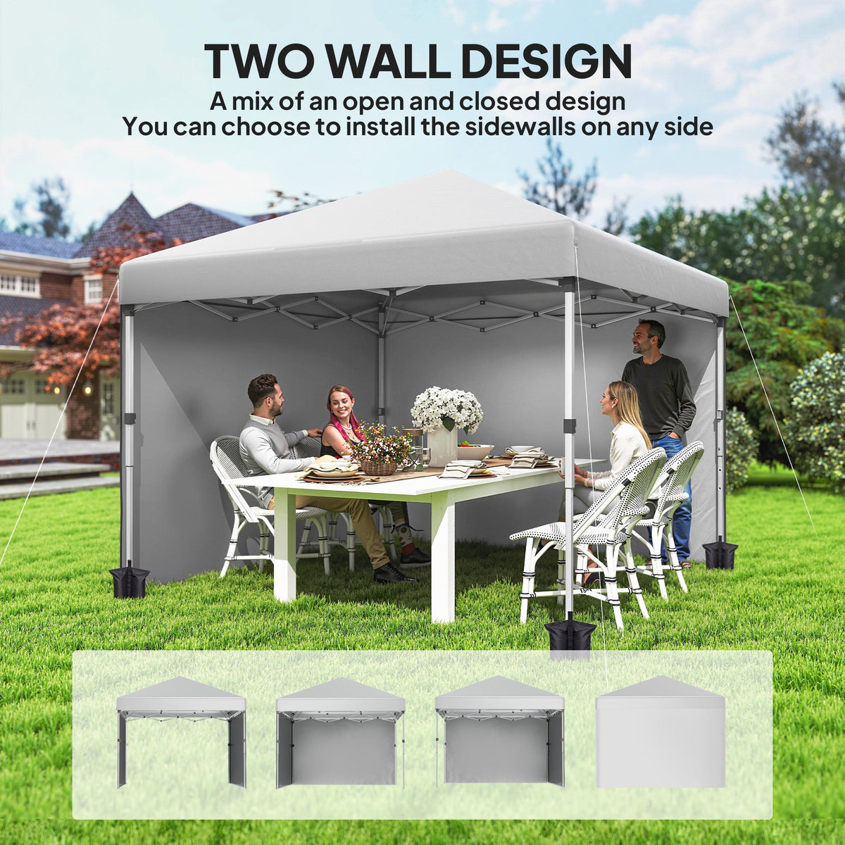 10' x 10' Pop Up Canopy Tent with Sidewalls and Roller Bag, White — product view 6