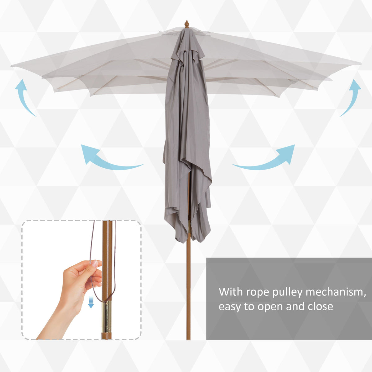 7' x 10' Wooden Patio Umbrella with Top Vent, Grey — product view 7