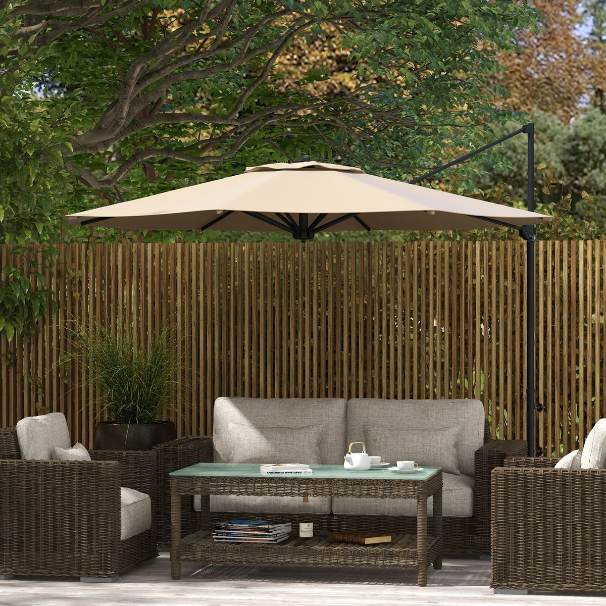 10ft Cantilever Patio Umbrella with 360° Rotation and Tilt, Khaki — product view 3