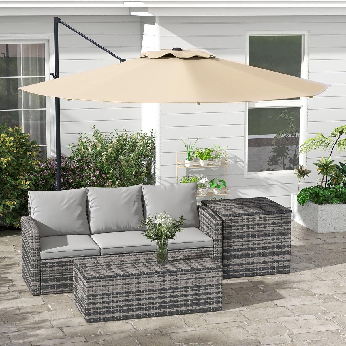 10ft Cantilever Patio Umbrella with 360° Rotation and Tilt, Khaki — product view 4